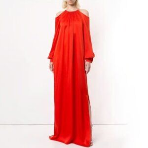 Rosetta Getty Satin Cold Shoulder Maxi Gown‎ Orange Red Size Small